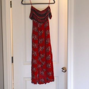 Long off the shoulder red boho dress